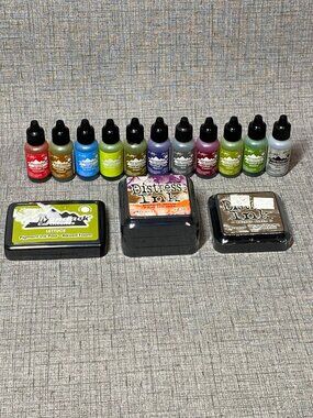 Ranger Tim Holtz Distress Ink Adirondack Alcohol Ink Bottles Ink Pads 16pc Lot